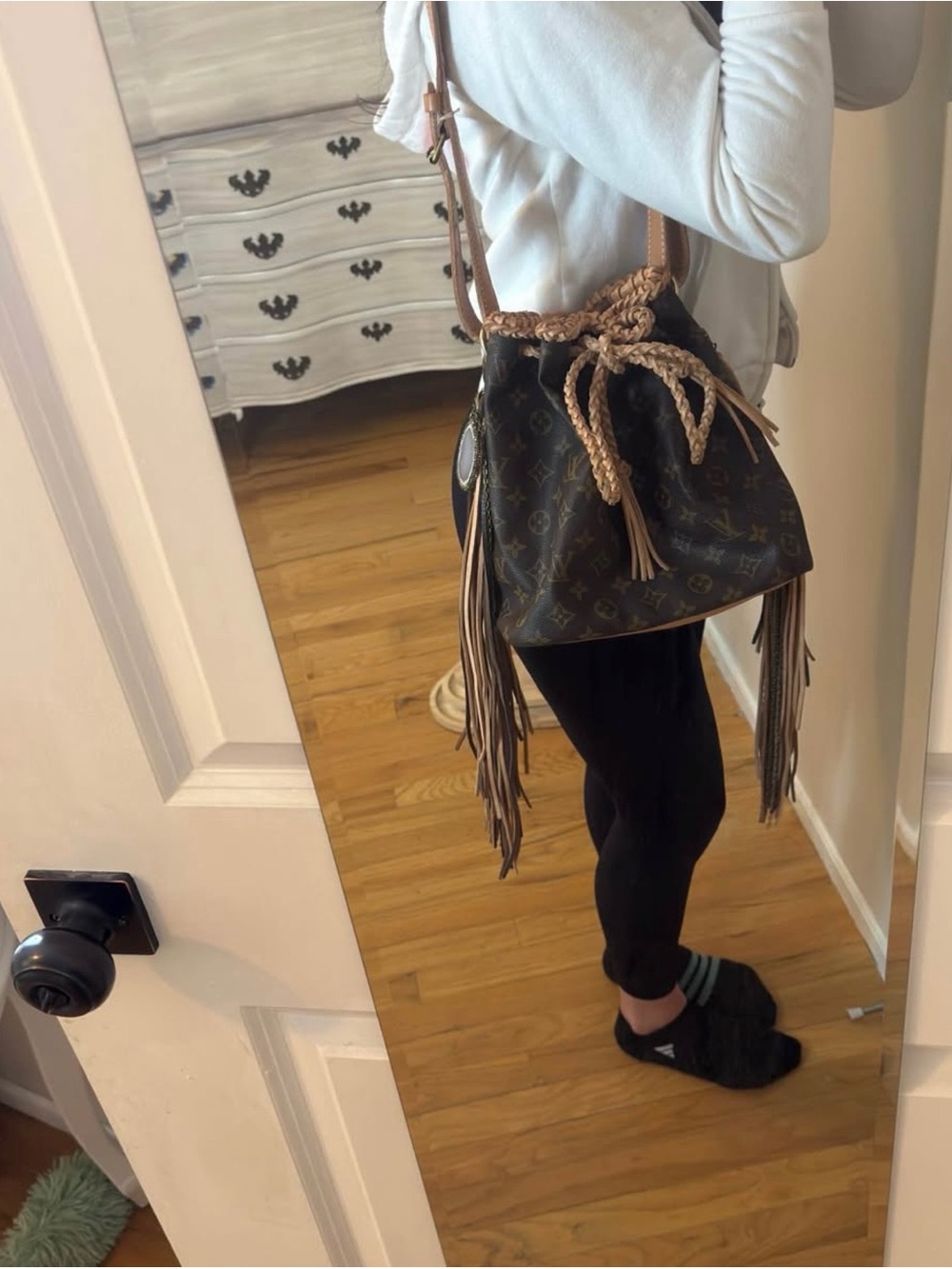 Louis Vuitton Monogram Drawstring Bucket Bag with Tan Braided Trim and Fringe - Picture 7 of 11